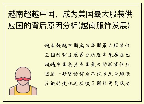 越南超越中国，成为美国最大服装供应国的背后原因分析(越南服饰发展)