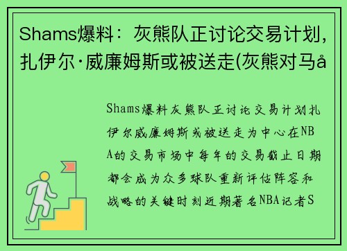 Shams爆料：灰熊队正讨论交易计划，扎伊尔·威廉姆斯或被送走(灰熊对马刺聚胜顽球汇)