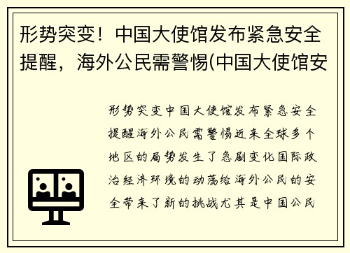 形势突变！中国大使馆发布紧急安全提醒，海外公民需警惕(中国大使馆安全吗)